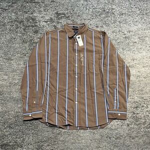 NWT Gap Button Up Shirt Mens Large Brown Striped Classic Fit Casual
